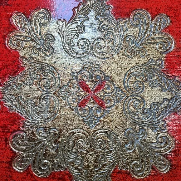 Vintage Italian Red Gold Gilded Wooden Florentine Rectangular Tray - Picture 8 of 13